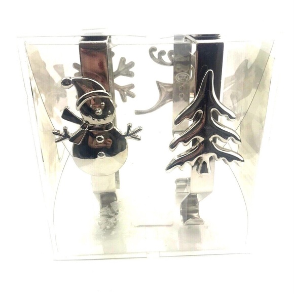 Christmas Stocking holder hanger Holiday Inspirations Silver 4 pack Snowman Deer - Picture 3 of 7